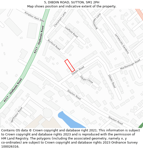 5, DIBDIN ROAD, SUTTON, SM1 2PH: Location map and indicative extent of plot