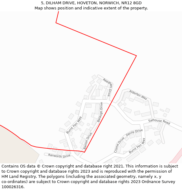 5, DILHAM DRIVE, HOVETON, NORWICH, NR12 8GD: Location map and indicative extent of plot