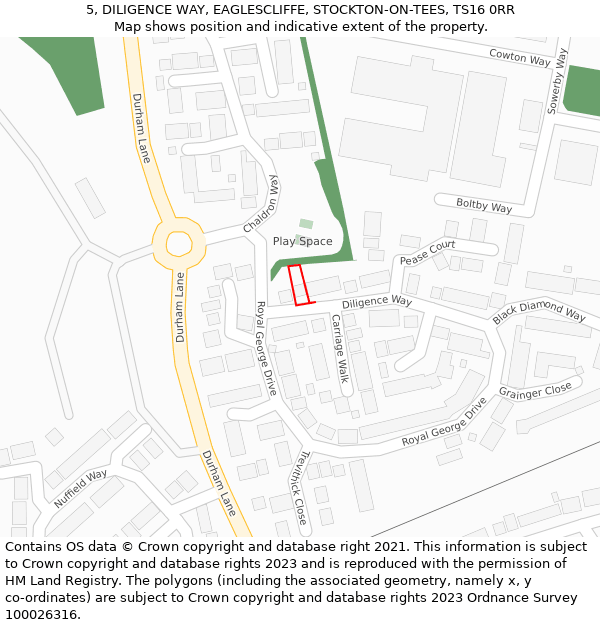 5, DILIGENCE WAY, EAGLESCLIFFE, STOCKTON-ON-TEES, TS16 0RR: Location map and indicative extent of plot