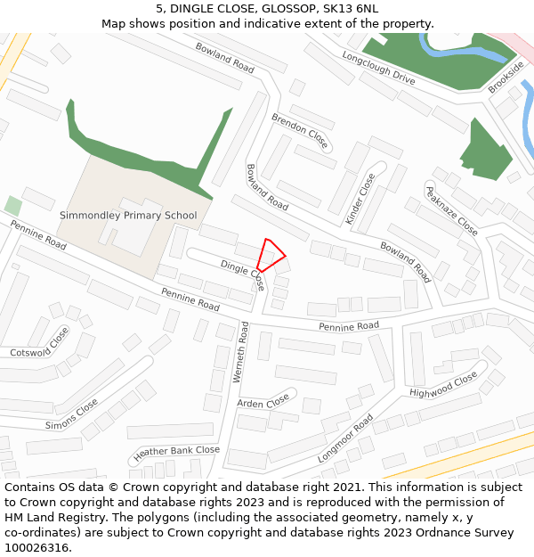 5, DINGLE CLOSE, GLOSSOP, SK13 6NL: Location map and indicative extent of plot