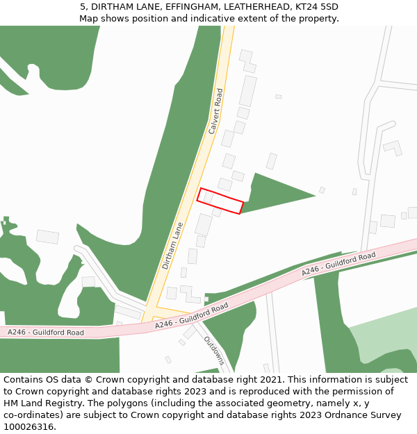 5, DIRTHAM LANE, EFFINGHAM, LEATHERHEAD, KT24 5SD: Location map and indicative extent of plot