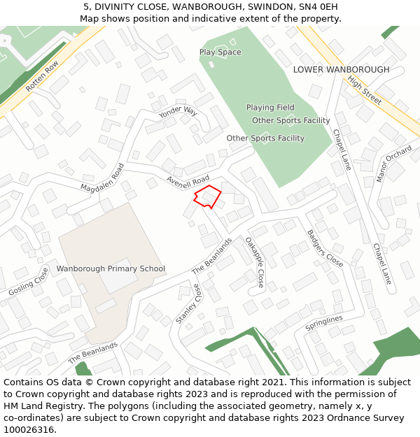 5, DIVINITY CLOSE, WANBOROUGH, SWINDON, SN4 0EH: Location map and indicative extent of plot