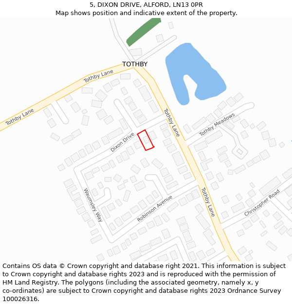 5, DIXON DRIVE, ALFORD, LN13 0PR: Location map and indicative extent of plot