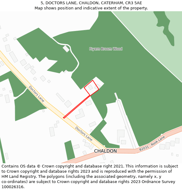 5, DOCTORS LANE, CHALDON, CATERHAM, CR3 5AE: Location map and indicative extent of plot