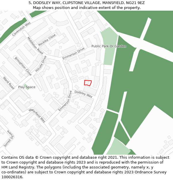 5, DODSLEY WAY, CLIPSTONE VILLAGE, MANSFIELD, NG21 9EZ: Location map and indicative extent of plot