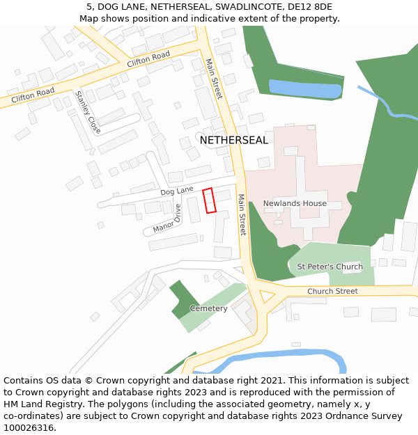 5, DOG LANE, NETHERSEAL, SWADLINCOTE, DE12 8DE: Location map and indicative extent of plot