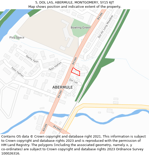 5, DOL LAS, ABERMULE, MONTGOMERY, SY15 6JT: Location map and indicative extent of plot