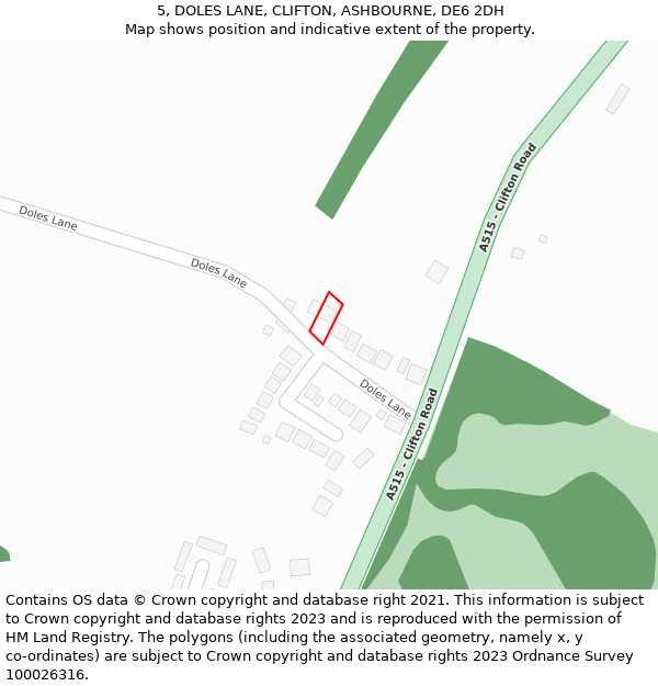 5, DOLES LANE, CLIFTON, ASHBOURNE, DE6 2DH: Location map and indicative extent of plot