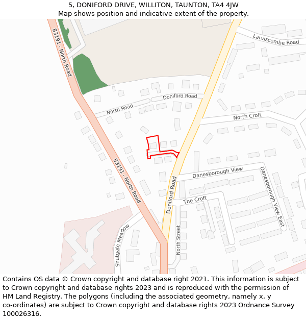 5, DONIFORD DRIVE, WILLITON, TAUNTON, TA4 4JW: Location map and indicative extent of plot