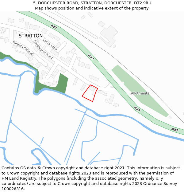 5, DORCHESTER ROAD, STRATTON, DORCHESTER, DT2 9RU: Location map and indicative extent of plot