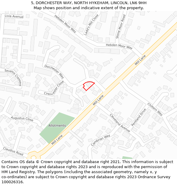 5, DORCHESTER WAY, NORTH HYKEHAM, LINCOLN, LN6 9HH: Location map and indicative extent of plot