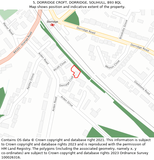 5, DORRIDGE CROFT, DORRIDGE, SOLIHULL, B93 8QL: Location map and indicative extent of plot