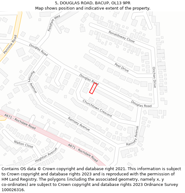 5, DOUGLAS ROAD, BACUP, OL13 9PR: Location map and indicative extent of plot