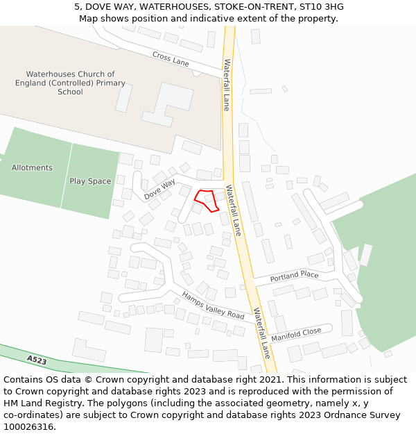 5, DOVE WAY, WATERHOUSES, STOKE-ON-TRENT, ST10 3HG: Location map and indicative extent of plot