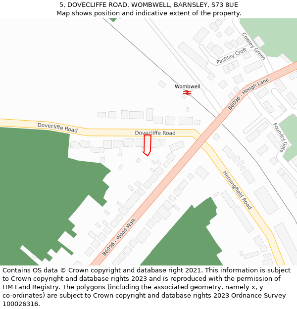 5, DOVECLIFFE ROAD, WOMBWELL, BARNSLEY, S73 8UE: Location map and indicative extent of plot