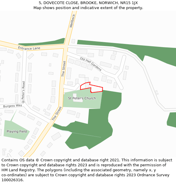 5, DOVECOTE CLOSE, BROOKE, NORWICH, NR15 1JX: Location map and indicative extent of plot