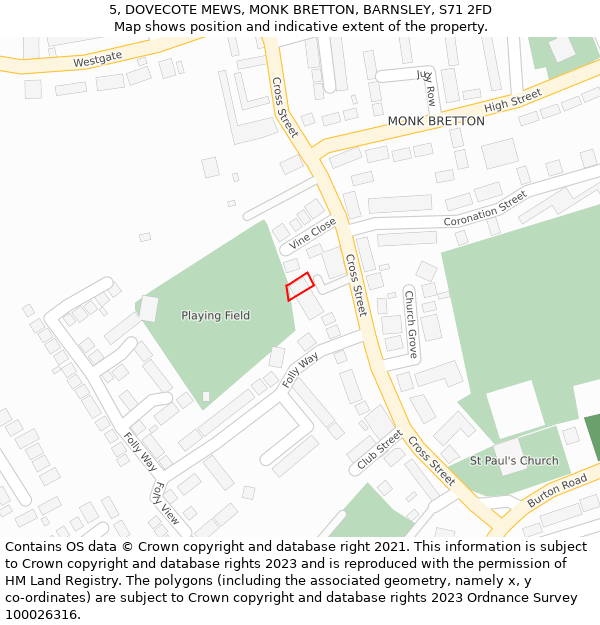 5, DOVECOTE MEWS, MONK BRETTON, BARNSLEY, S71 2FD: Location map and indicative extent of plot