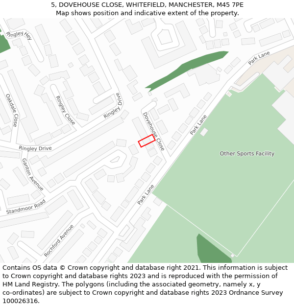 5, DOVEHOUSE CLOSE, WHITEFIELD, MANCHESTER, M45 7PE: Location map and indicative extent of plot