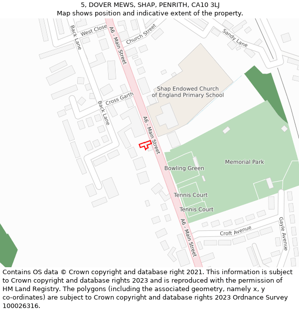 5, DOVER MEWS, SHAP, PENRITH, CA10 3LJ: Location map and indicative extent of plot