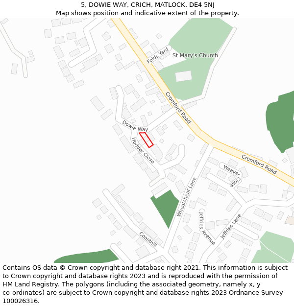 5, DOWIE WAY, CRICH, MATLOCK, DE4 5NJ: Location map and indicative extent of plot