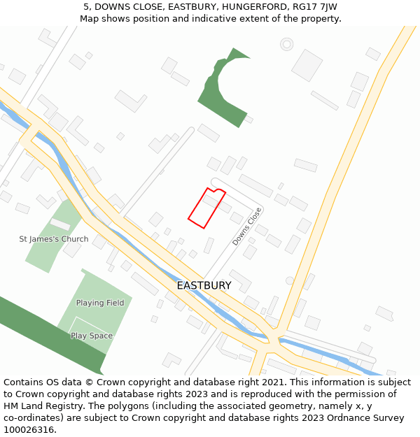 5, DOWNS CLOSE, EASTBURY, HUNGERFORD, RG17 7JW: Location map and indicative extent of plot