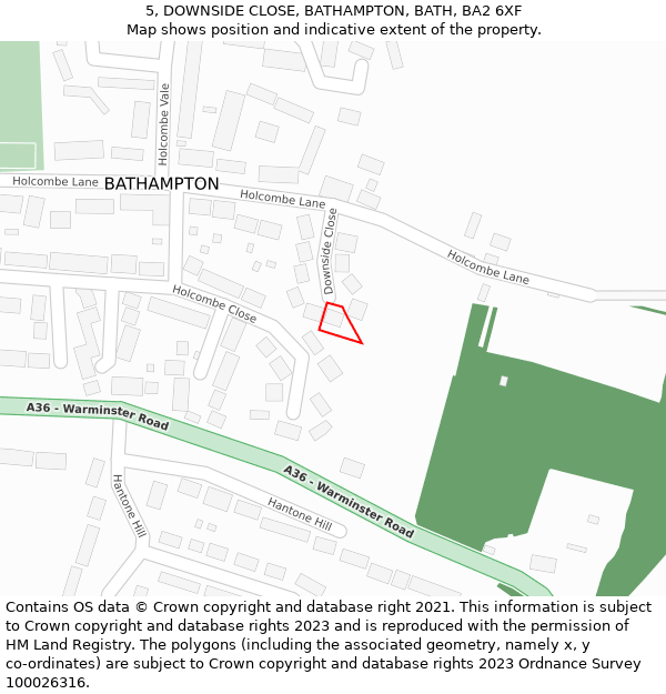 5, DOWNSIDE CLOSE, BATHAMPTON, BATH, BA2 6XF: Location map and indicative extent of plot