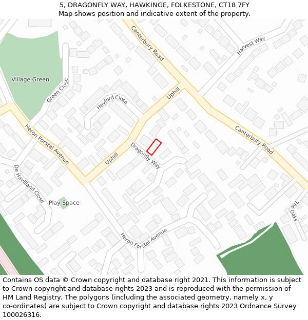 5, DRAGONFLY WAY, HAWKINGE, FOLKESTONE, CT18 7FY: Location map and indicative extent of plot