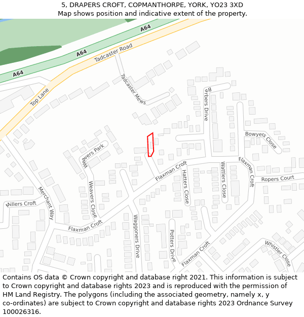 5, DRAPERS CROFT, COPMANTHORPE, YORK, YO23 3XD: Location map and indicative extent of plot