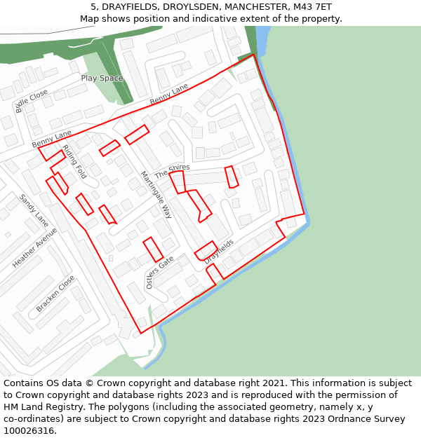 5, DRAYFIELDS, DROYLSDEN, MANCHESTER, M43 7ET: Location map and indicative extent of plot