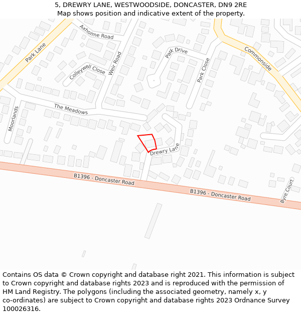 5, DREWRY LANE, WESTWOODSIDE, DONCASTER, DN9 2RE: Location map and indicative extent of plot