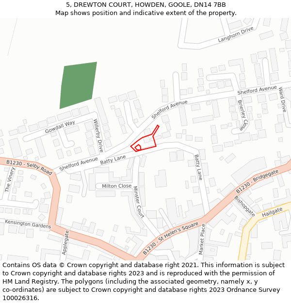 5, DREWTON COURT, HOWDEN, GOOLE, DN14 7BB: Location map and indicative extent of plot