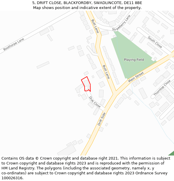 5, DRIFT CLOSE, BLACKFORDBY, SWADLINCOTE, DE11 8BE: Location map and indicative extent of plot