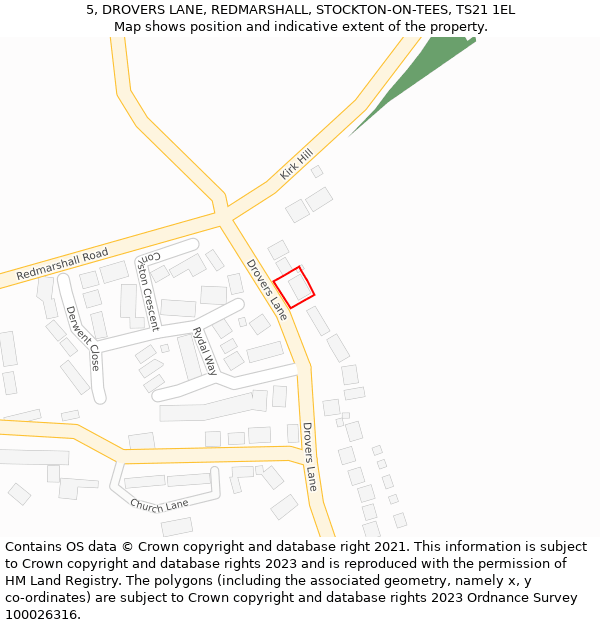 5, DROVERS LANE, REDMARSHALL, STOCKTON-ON-TEES, TS21 1EL: Location map and indicative extent of plot