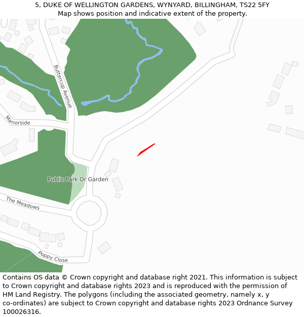 5, DUKE OF WELLINGTON GARDENS, WYNYARD, BILLINGHAM, TS22 5FY: Location map and indicative extent of plot