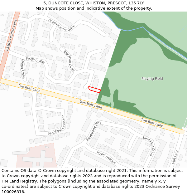 5, DUNCOTE CLOSE, WHISTON, PRESCOT, L35 7LY: Location map and indicative extent of plot