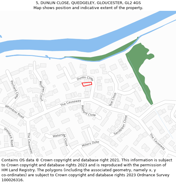 5, DUNLIN CLOSE, QUEDGELEY, GLOUCESTER, GL2 4GS: Location map and indicative extent of plot