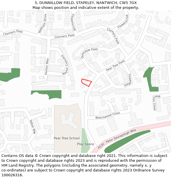 5, DUNNILLOW FIELD, STAPELEY, NANTWICH, CW5 7GX: Location map and indicative extent of plot