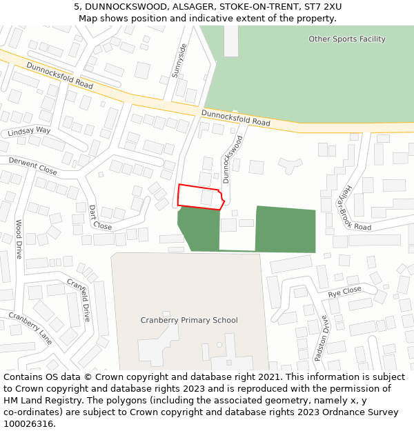 5, DUNNOCKSWOOD, ALSAGER, STOKE-ON-TRENT, ST7 2XU: Location map and indicative extent of plot