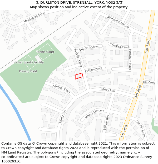 5, DURLSTON DRIVE, STRENSALL, YORK, YO32 5AT: Location map and indicative extent of plot