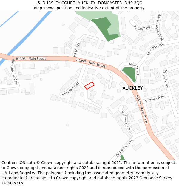 5, DURSLEY COURT, AUCKLEY, DONCASTER, DN9 3QG: Location map and indicative extent of plot