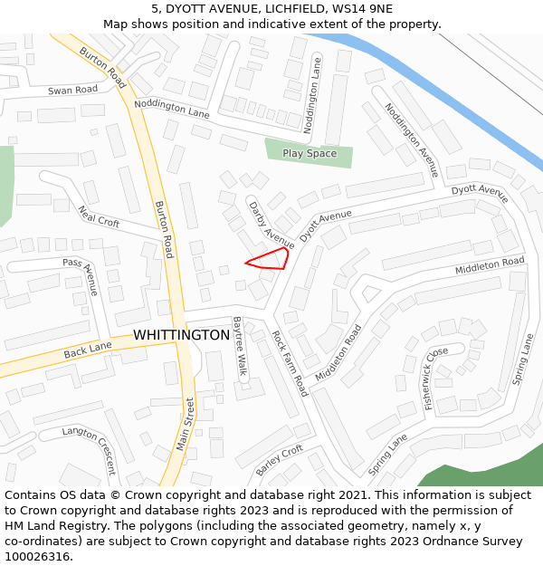 5, DYOTT AVENUE, LICHFIELD, WS14 9NE: Location map and indicative extent of plot