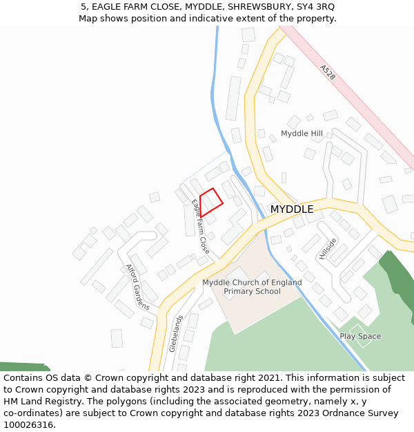 5, EAGLE FARM CLOSE, MYDDLE, SHREWSBURY, SY4 3RQ: Location map and indicative extent of plot