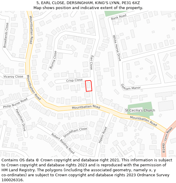 5, EARL CLOSE, DERSINGHAM, KING'S LYNN, PE31 6XZ: Location map and indicative extent of plot