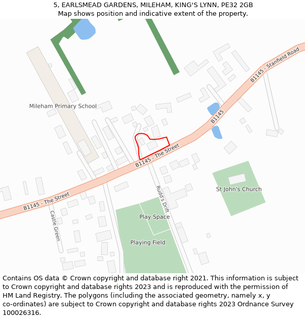 5, EARLSMEAD GARDENS, MILEHAM, KING'S LYNN, PE32 2GB: Location map and indicative extent of plot