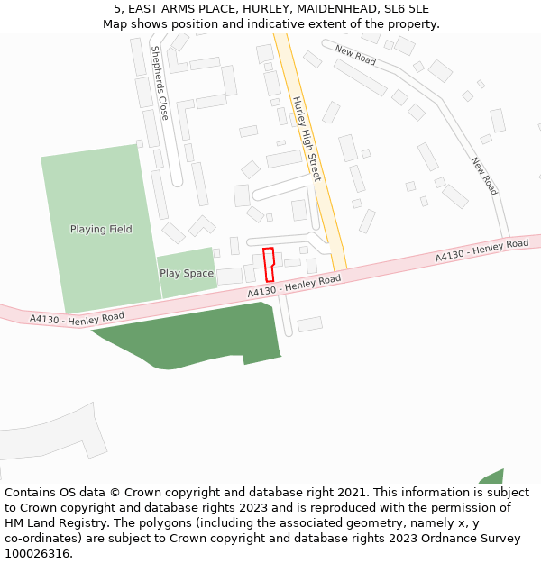 5, EAST ARMS PLACE, HURLEY, MAIDENHEAD, SL6 5LE: Location map and indicative extent of plot