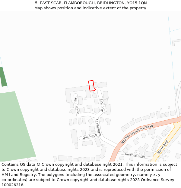 5, EAST SCAR, FLAMBOROUGH, BRIDLINGTON, YO15 1QN: Location map and indicative extent of plot