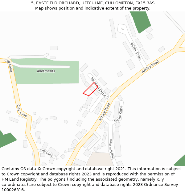 5, EASTFIELD ORCHARD, UFFCULME, CULLOMPTON, EX15 3AS: Location map and indicative extent of plot