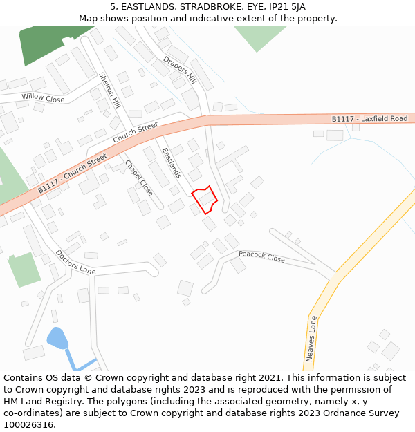 5, EASTLANDS, STRADBROKE, EYE, IP21 5JA: Location map and indicative extent of plot