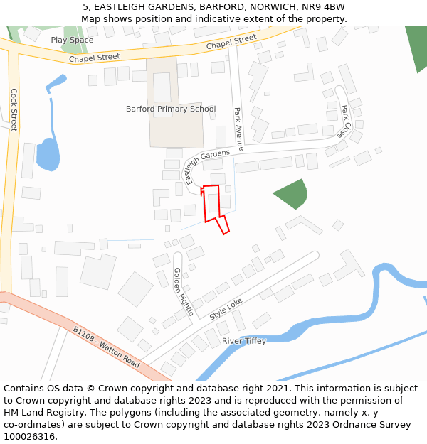 5, EASTLEIGH GARDENS, BARFORD, NORWICH, NR9 4BW: Location map and indicative extent of plot