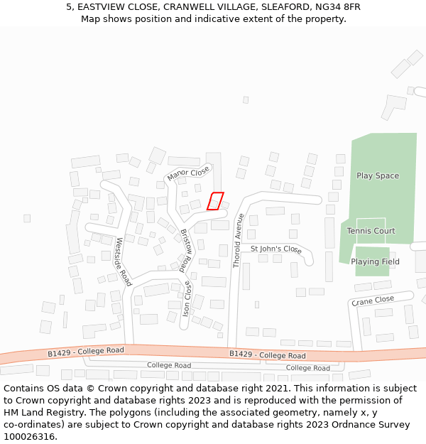 5, EASTVIEW CLOSE, CRANWELL VILLAGE, SLEAFORD, NG34 8FR: Location map and indicative extent of plot